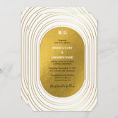 ホワイト&金ゴールドモダンミニマリスト結婚アーチズ 招待状 (正面/裏面)