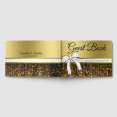 ホワイト&金ゴールドリボン&ボーフェイクフォイル結婚ズ ゲストブック (全面)