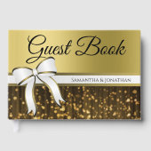 ホワイト&金ゴールドリボン&ボーフェイクフォイル結婚ズ ゲストブック (正面)