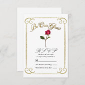 ホワイト&金ゴールドレッドローズ美しいウェディングRSVP返信 招待状 (正面/裏面)