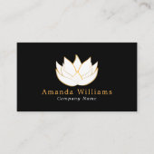 ホワイト&金ゴールドロータスフラワー、フローラ 名刺 (正面)