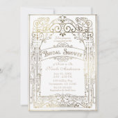 ホワイト&金ゴールドヴィンテージグビクトリアンラムブライダルシャワー 招待状 (正面)