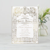 ホワイト&金ゴールドヴィンテージグビクトリアンラムブライダルシャワー 招待状 (スタンド正面)