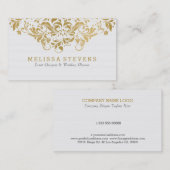 ホワイト&金ゴールドヴィンテージフローラスワールレース 名刺 (正面/裏面)
