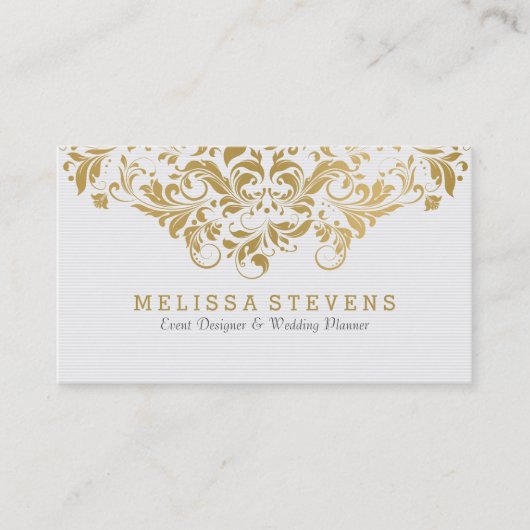 ホワイト&金ゴールドヴィンテージフローラスワールレース 名刺 (正面)