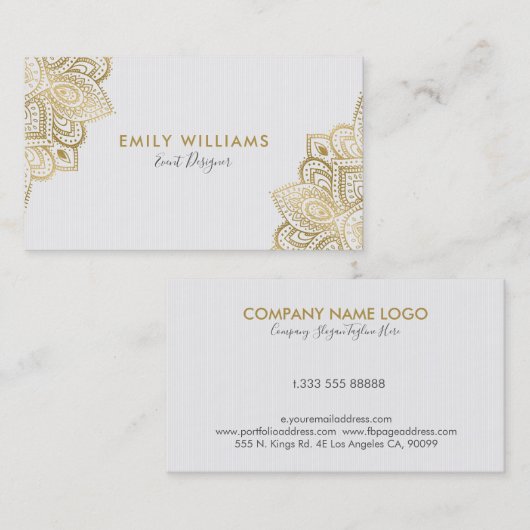 ホワイト&金ゴールドヴィンテージペイズリーレース 名刺 (正面/裏面)