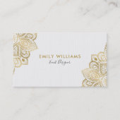 ホワイト&金ゴールドヴィンテージペイズリーレース 名刺 (正面)