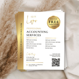 ホワイト&金ゴールド企業のビジネスQRコードマーケティング チラシ