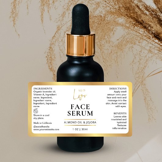 ホワイト&金ゴールド化粧品1 OZドロッパーボトルラベル ラベル