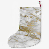 ホワイト&金ゴールド大理石グリッターとスパークルモノグラム スモールクリスマスストッキング (裏面)