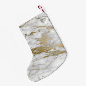 ホワイト&金ゴールド大理石グリッターとスパークルモノグラム スモールクリスマスストッキング (裏面 (吊り時))