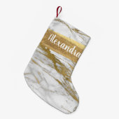 ホワイト&金ゴールド大理石グリッターとスパークルモノグラム スモールクリスマスストッキング (正面 (吊り時))