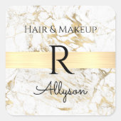 ホワイト/金ゴールド大理石バスプロモーション、ネームイニシャルサービス スクエアシール (正面)