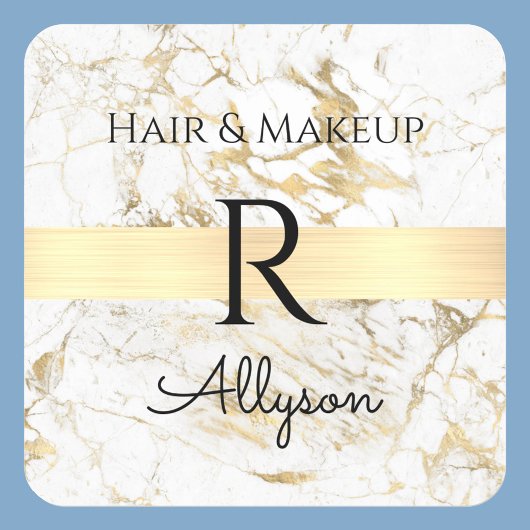 ホワイト/金ゴールド大理石バスプロモーション、ネームイニシャルサービス スクエアシール