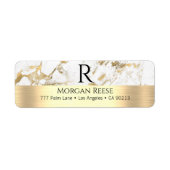 ホワイト&金ゴールド大理石、名前&モノグラムアドレス ラベル (正面)