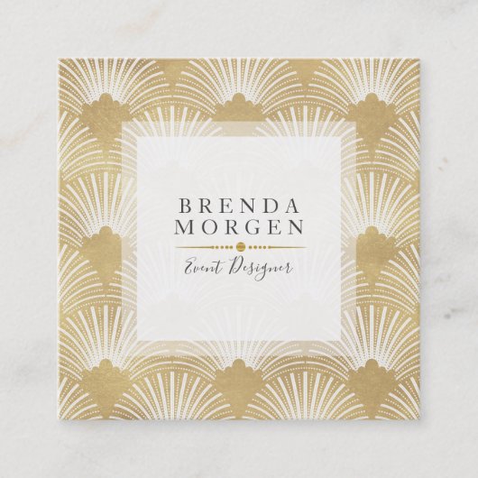 ホワイト&金ゴールド幾何学模様2 スクエア名刺 (正面)