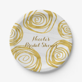 ホワイト&金ゴールド旋回バラモダンブライダルシャワー ペーパープレート