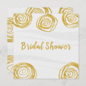 ホワイト&金ゴールド旋回バラモダンブライダルシャワー 招待状 (正面/裏面)