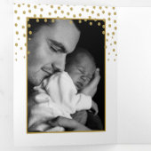 ホワイト&金ゴールド水玉模様、3フォトコラージュベビー誕生 三つ折り案内状 (内部最初)
