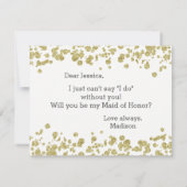 ホワイト&金ゴールド紙吹雪が私のメイド・オブ・オーナー(花嫁付き添い人) 招待状 (裏面)