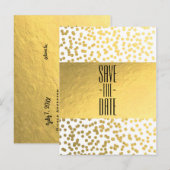 ホワイト&金ゴールド紙吹雪フォイルGlam Save the Date 案内ポストカード (正面/裏面)