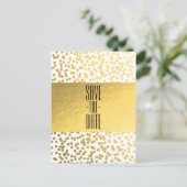ホワイト&金ゴールド紙吹雪フォイルGlam Save the Date 案内ポストカード (スタンド正面)