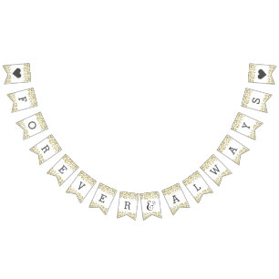 ホワイト&金ゴールド紙吹雪結婚ズフォーエバー バンティングフラッグ