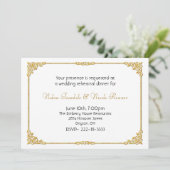 ホワイト&金ゴールド結婚のリハーサルディナー招待状 招待状 (スタンド正面)