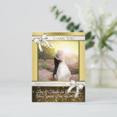 ホワイト&金ゴールド結婚リボンありがとうはがき ポストカード (スタンド正面)