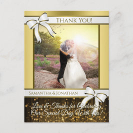 ホワイト&金ゴールド結婚リボンありがとうはがき ポストカード