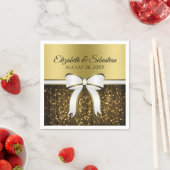 ホワイト&金ゴールド結婚リボンのナプキン スタンダードカクテルナプキン (インサイチュ)