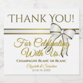 ホワイト&金ゴールド結婚リボン スパークリングワインラベル (シングルラベル)