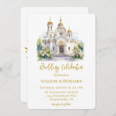 ホワイト&金ゴールド結婚教会お祝い 招待状 (正面/裏面)