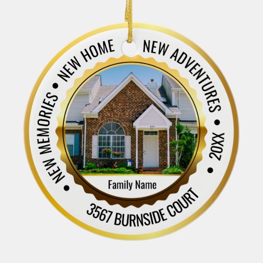 ホワイト&金ゴールド2 Photo New Home Christmas 2022 セラミックオーナメント (裏面)