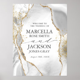 ホワイト、金ゴールド、グレーミストアゲート結婚ズ ポスター