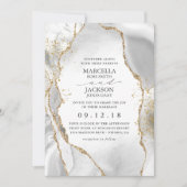 ホワイト、金ゴールド&グレーミストアゲート結婚式招待状 招待状 (正面)