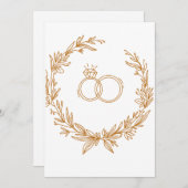 ホワイト&金ゴールド・フローリッシュ祝が結婚の 招待状 (正面/裏面)