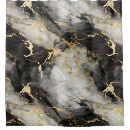 ホワイト、金ゴールド、ブラックラグジュアリーマーブルエレガント シャワーカーテン