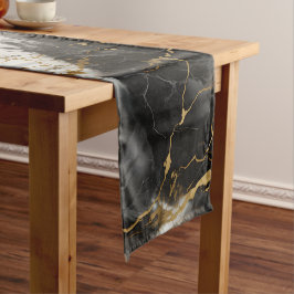 ホワイト、金ゴールド、ブラックラグジュアリーマーブルエレガント ショートテーブルランナー