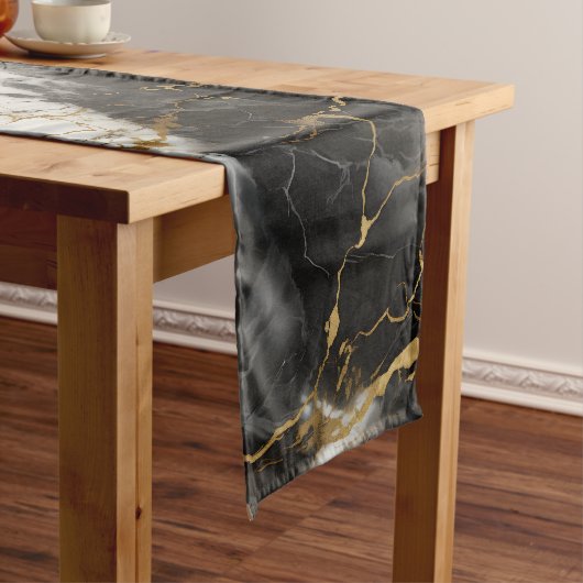 ホワイト、金ゴールド、ブラックラグジュアリーマーブルエレガント ショートテーブルランナー (インサイチュ)