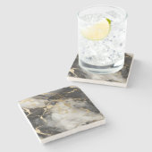 ホワイト、金ゴールド、ブラックラグジュアリーマーブルエレガント ストーンコースター (横)