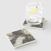 ホワイト、金ゴールド、ブラックラグジュアリーマーブルエレガント ストーンコースター (横)