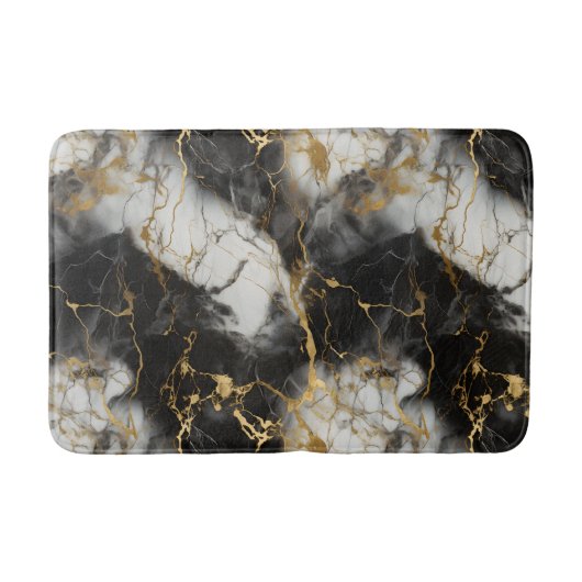 ホワイト、金ゴールド、ブラックラグジュアリーマーブルエレガント バスマット (正面)