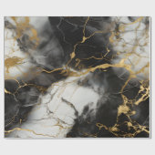 ホワイト、金ゴールド、ブラックラグジュアリーマーブルエレガント ラッピングペーパー (フラット)