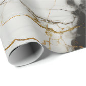 ホワイト、金ゴールド、ブラックラグジュアリーマーブルエレガント ラッピングペーパー (ロールコーナー)