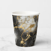 ホワイト、金ゴールド、ブラックラグジュアリーマーブルエレガント 紙コップ (裏面)