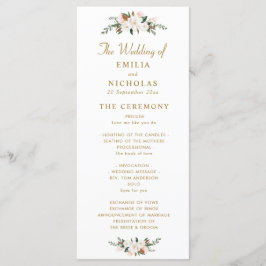 ホワイト&金ゴールド·マグノリア·フローラ·ウェディング·プログラム プログラム