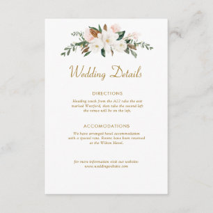 ホワイト&金ゴールド·マグノリア·フローラ·結婚詳細·カード エンクロージャーカード