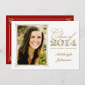 ホワイト、金ゴールド、レッド2014写真卒業招待状 招待状 (正面/裏面)