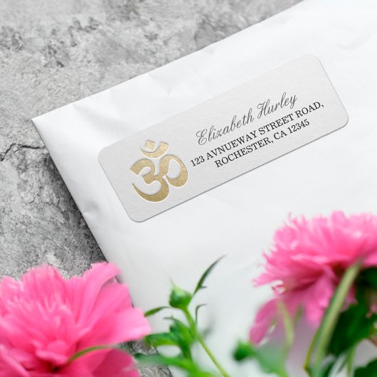 ホワイト&金ゴールドOMシンボルヨガ仲介インストラクター ラベル